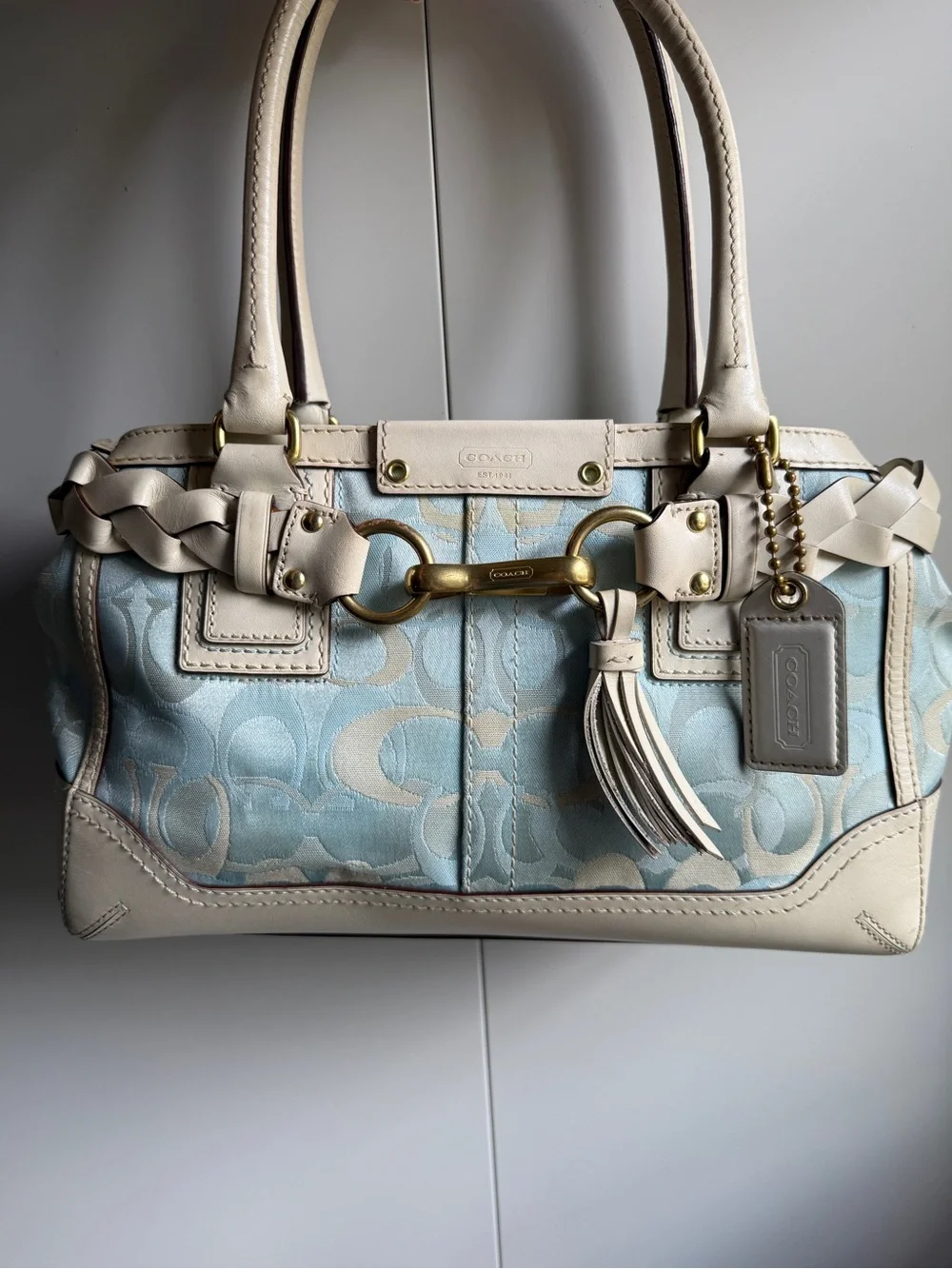 Rare Coach Hampton optic signature carryall shoulder bag baby blue